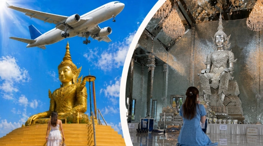 【到着日プラン】“黄金の大仏”と“タイの銀閣寺”｜人気上昇中のフォトジェニック2大スポット 心整う半日ツアー（昼食／ボート体験付き／お祈り体験き）